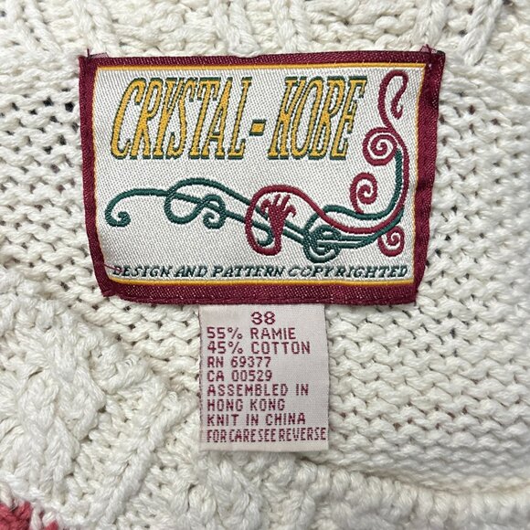 Vtg 90s Crystal Kobe Knit Pastel Floral Winter Crochet Sweater Cottage Size 38 - Picture 2 of 7